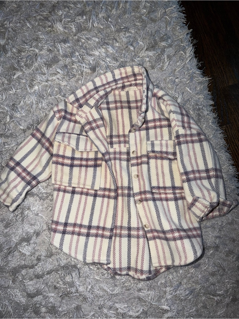 Kids Plaid Shacket - Cream & Mauve